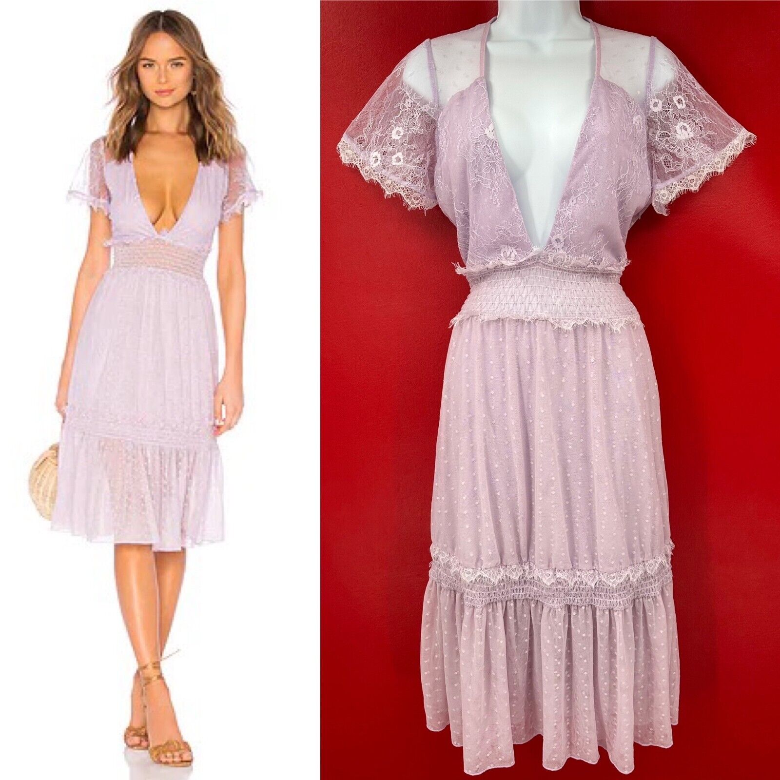 House Of Harlow 1960 X Revolve Dimas Lavender Lace Beautiful Midi Dress Med Nwt